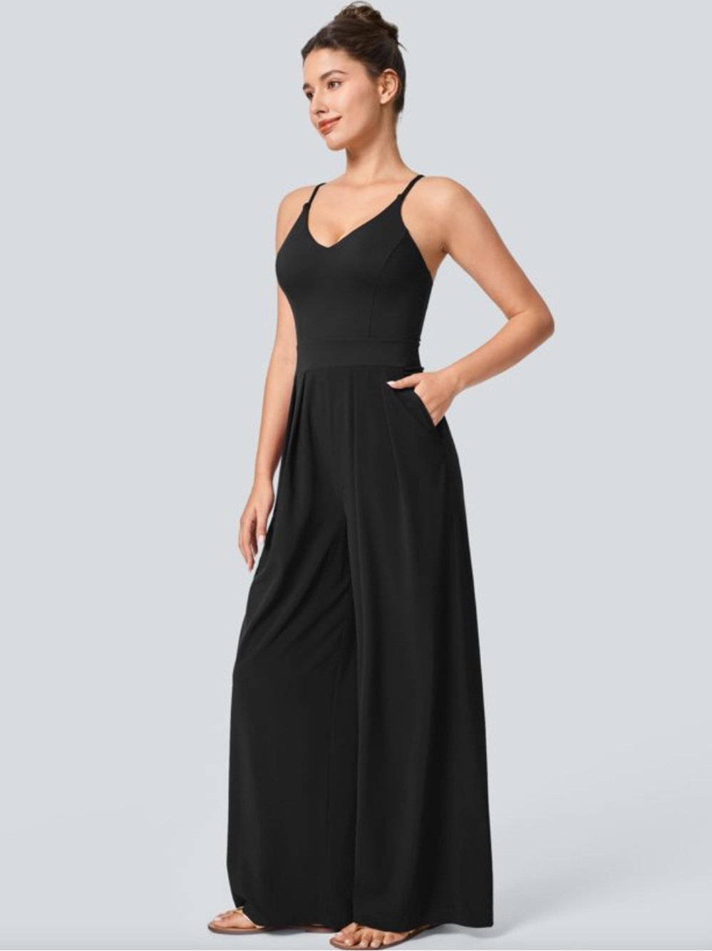 HALARA Breezeful Backless Side Invisible Zipper Pocket Wide Leg Jumpsuit - Picture 3 of 11